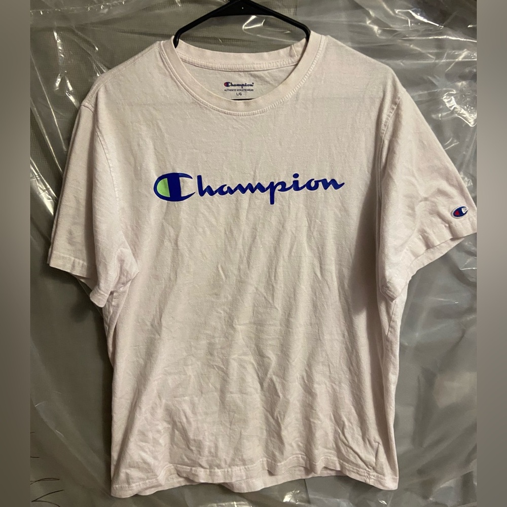 Champion White Tee with Blue Logo
